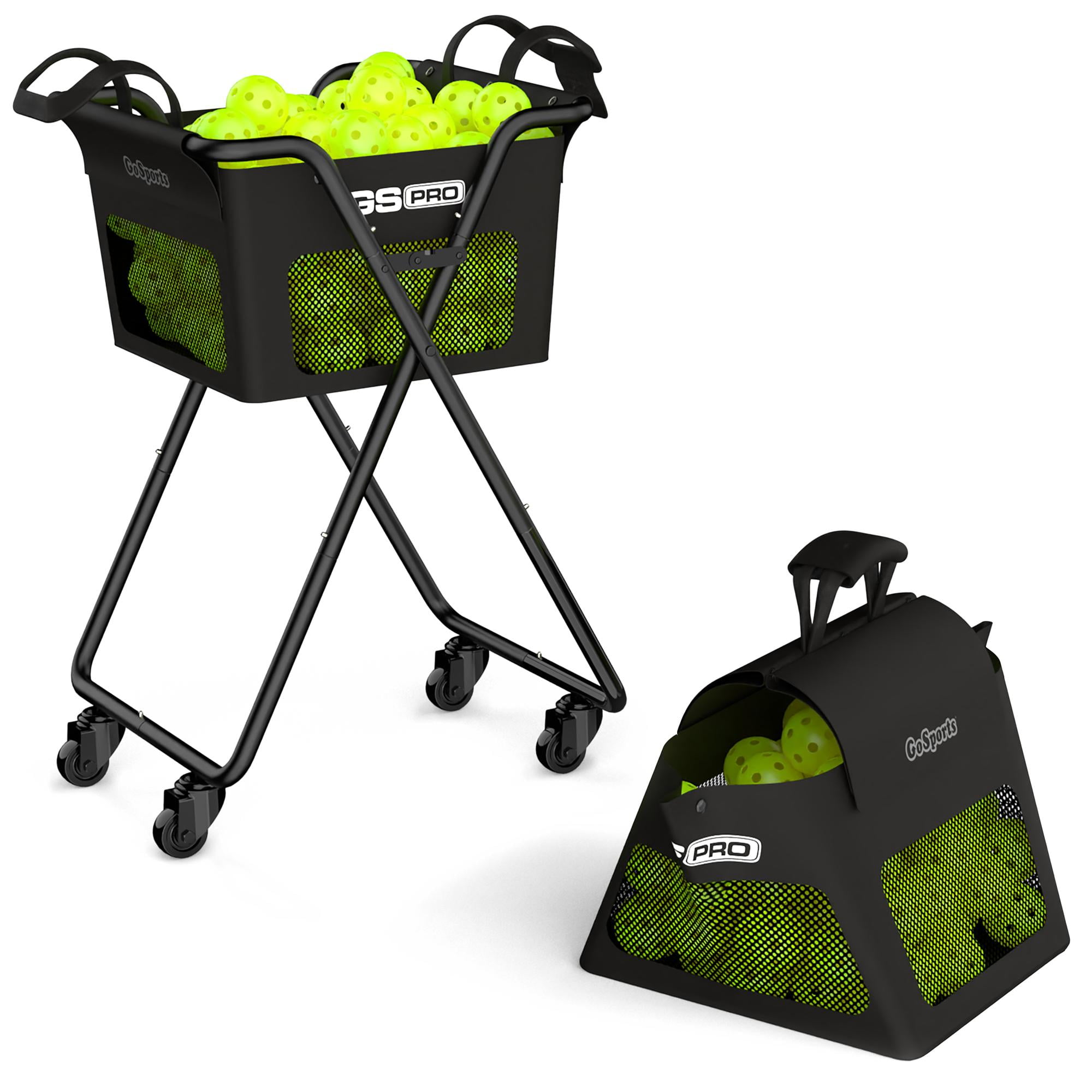 Black Steel Portable Pickleball and Tennis Ball Caddy with Wheels