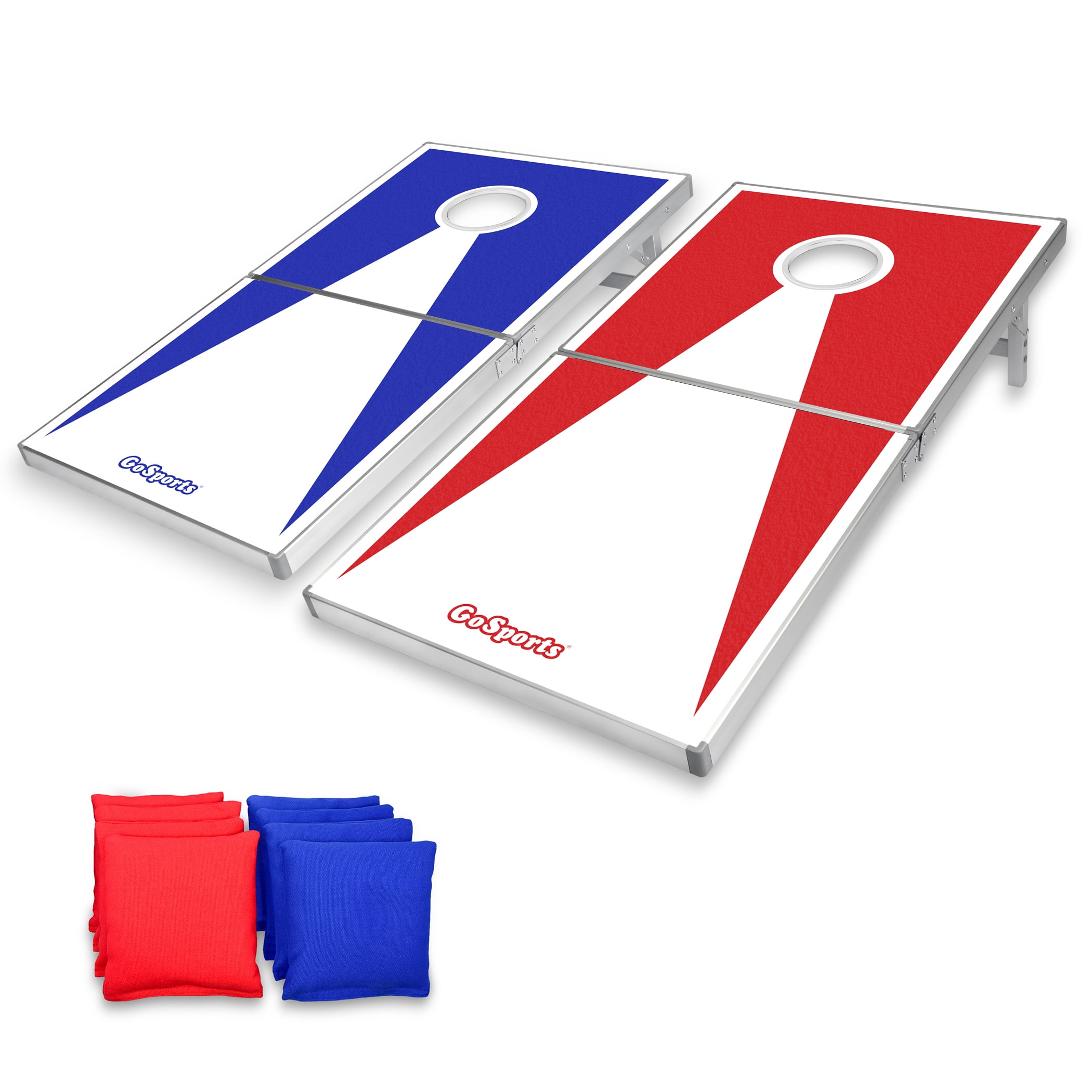 GoSports CornHole PRO Regulation Size Bean Bag Toss Game Set, Superior Aluminum Frame, Red and Blue Design