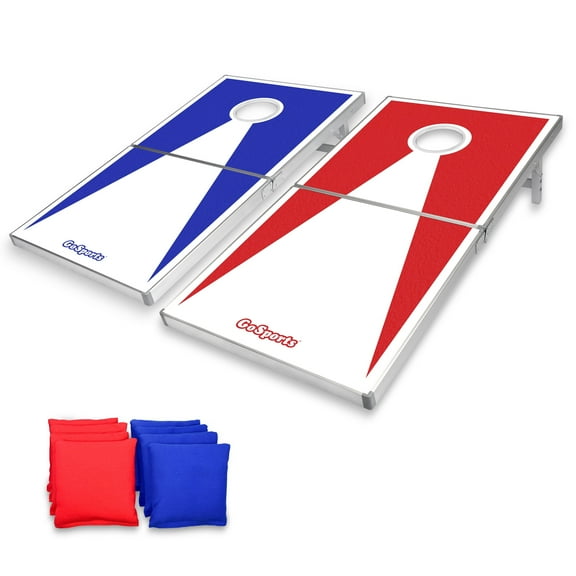 GoSports CornHole PRO Regulation Size Bean Bag Toss Game Set, Superior Aluminum Frame, Red and Blue Design