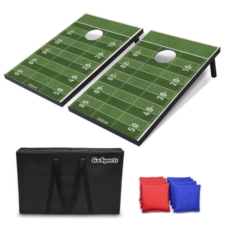 GoSports 3 x 2 ft Football Design Cornhole Game Set - Includes Two 3 x 2 ft Boards, 8 Bean Bags, and Carry Case