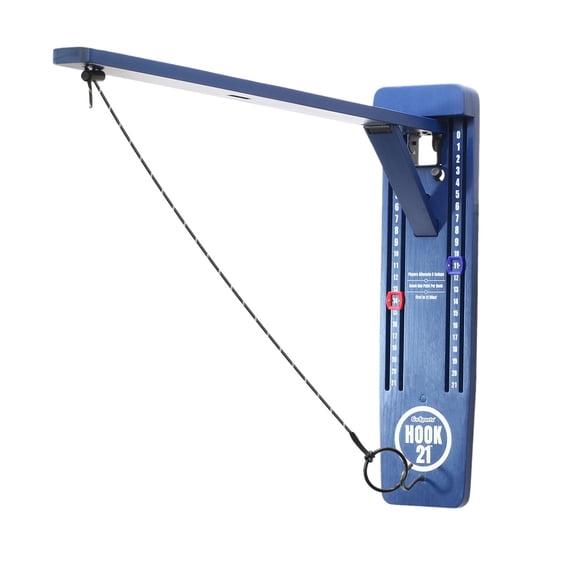 GoSports Hook 21 Wall Mount Ring Swing Game - Play Indoors or Outdoors with Foldable Arm - Blue