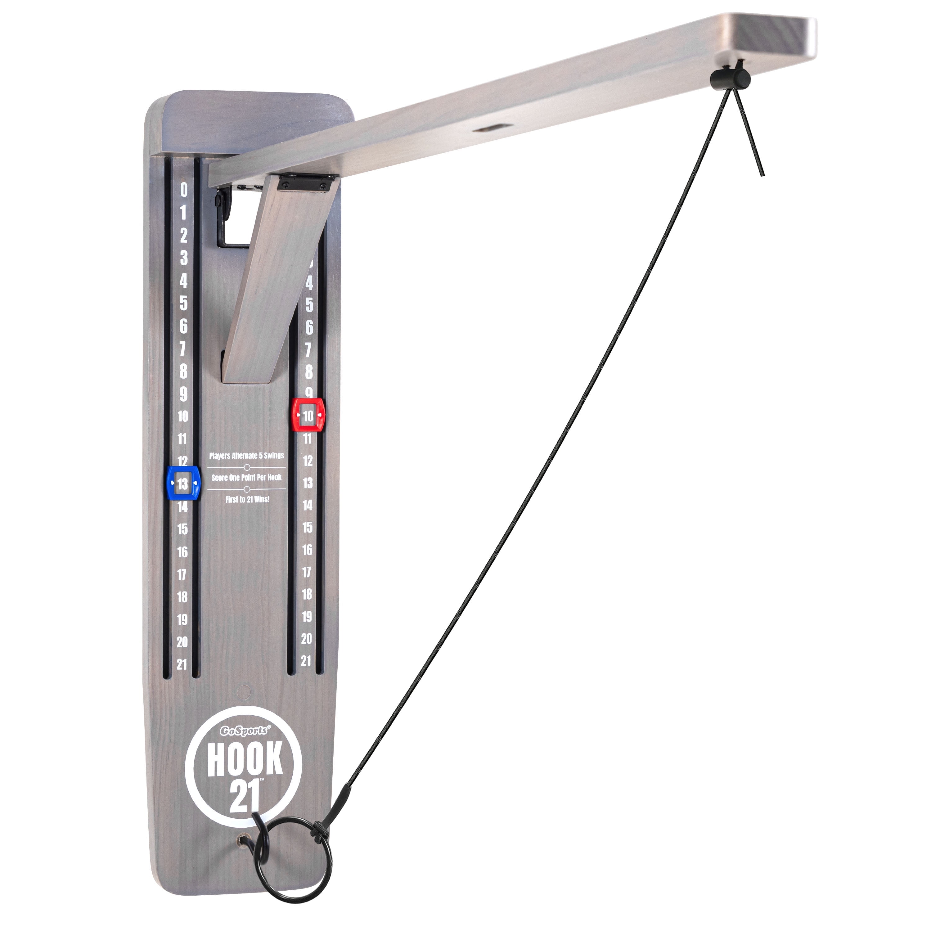 GoSports Hook21 Ring Swing Game - Indoor or Outdoor Ring Toss Game with Foldable Arm - Gray