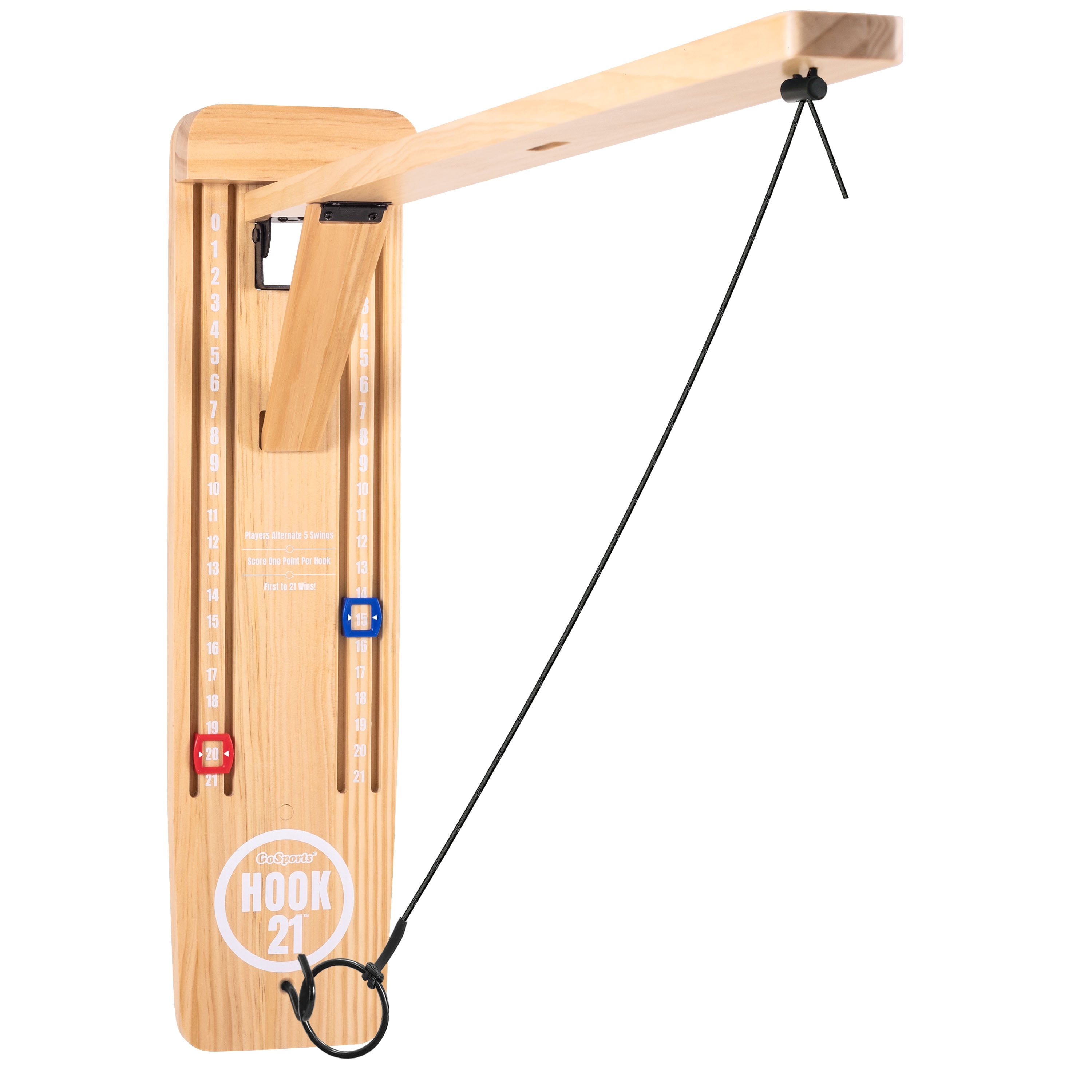 GoSports Hook21 Ring Swing Game - Indoor or Outdoor Ring Toss Game with Foldable Arm - Natural
