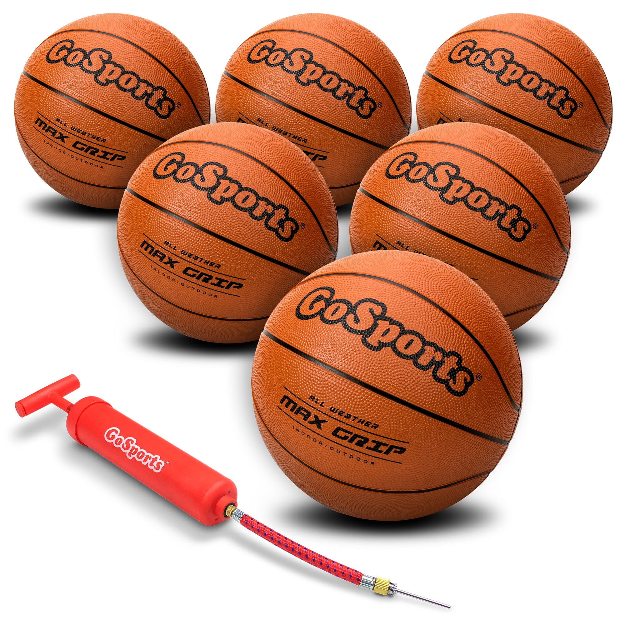 GoSports Indoor / Outdoor Rubber Size 7 Basketball - 29.5" Basketball 6 Pack, Includes Pump and Tote