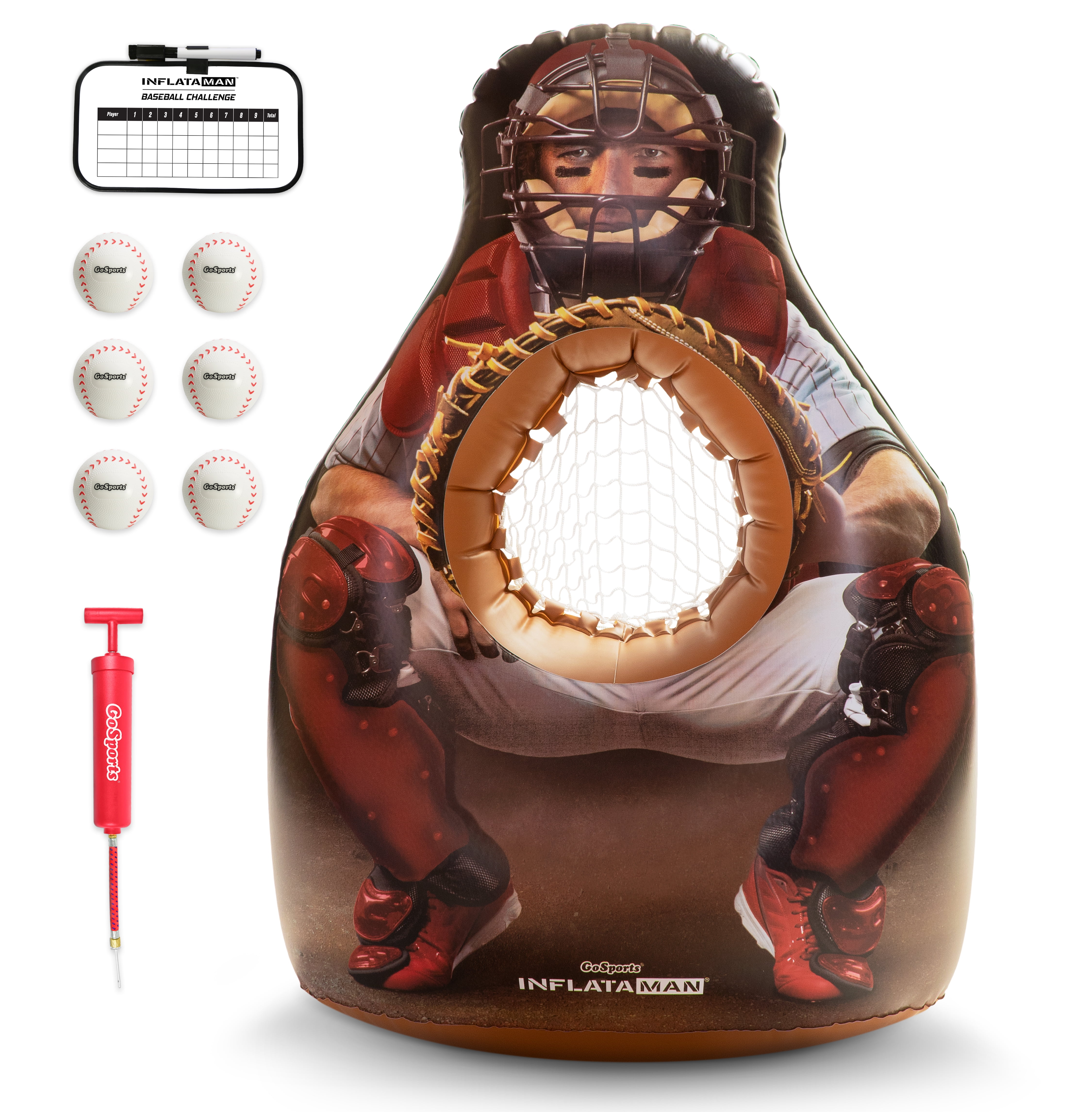 GoSports Inflataman Baseball Toss Challenge - Inflatable Catcher Strike Zone Pitching Game