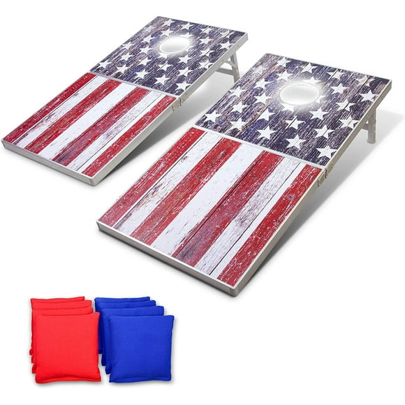 GoSports LED American Flag Cornhole Set, Regulation Size, Aluminum Frame