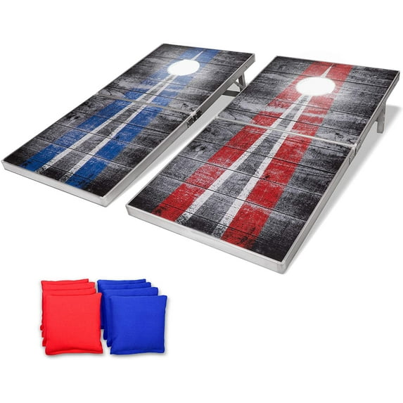GoSports LED Rustic Design Cornhole Set, Regulation Size, Aluminum Frame