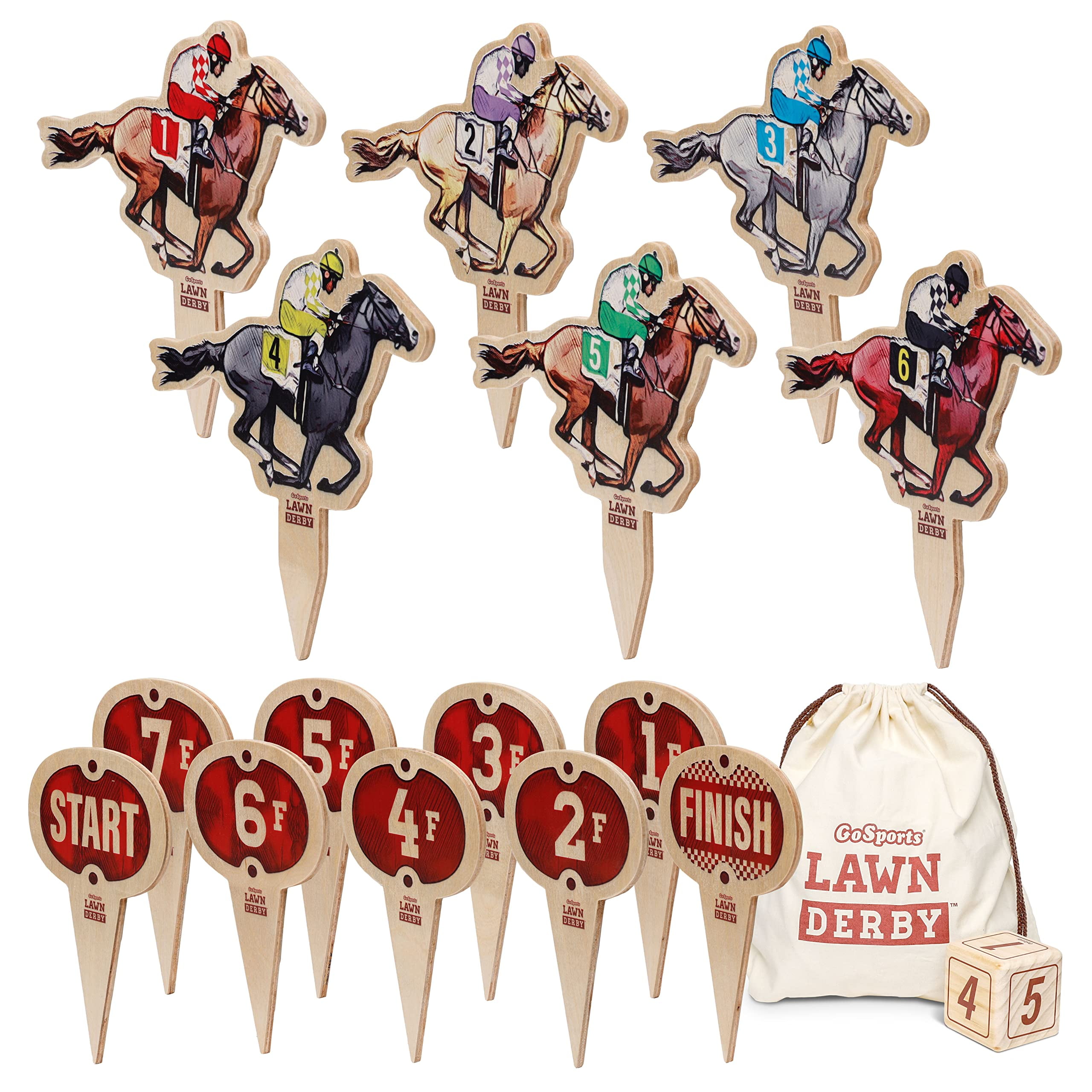 GoSports Lawn Derby Outdoor Horse Race Dice Game Includes 6