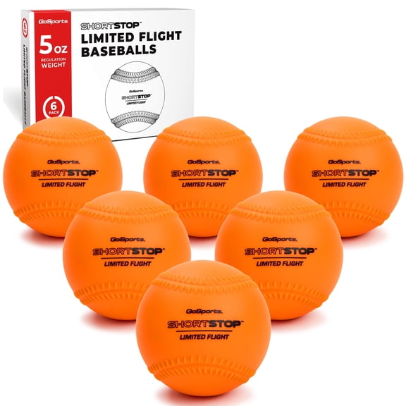 GoSports Limited Flight Practice Baseballs - Official Weight Soft Baseballs for Kids & Adults, Set of 6 ShortStop Balls
