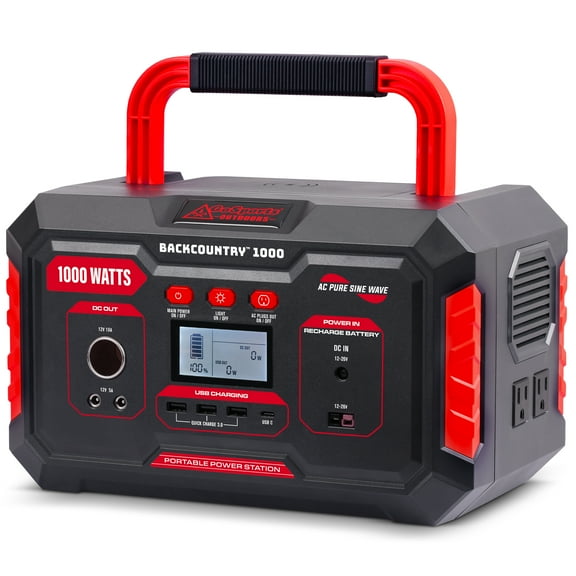 GoSports Outdoors Backcountry 1000W Portable Power Station - Solar Generator Lithium Backup Battery with 110V/1000W AC Power Outlet, USB, Wireless Charging for Outdoor Camping and Indoor Home Use