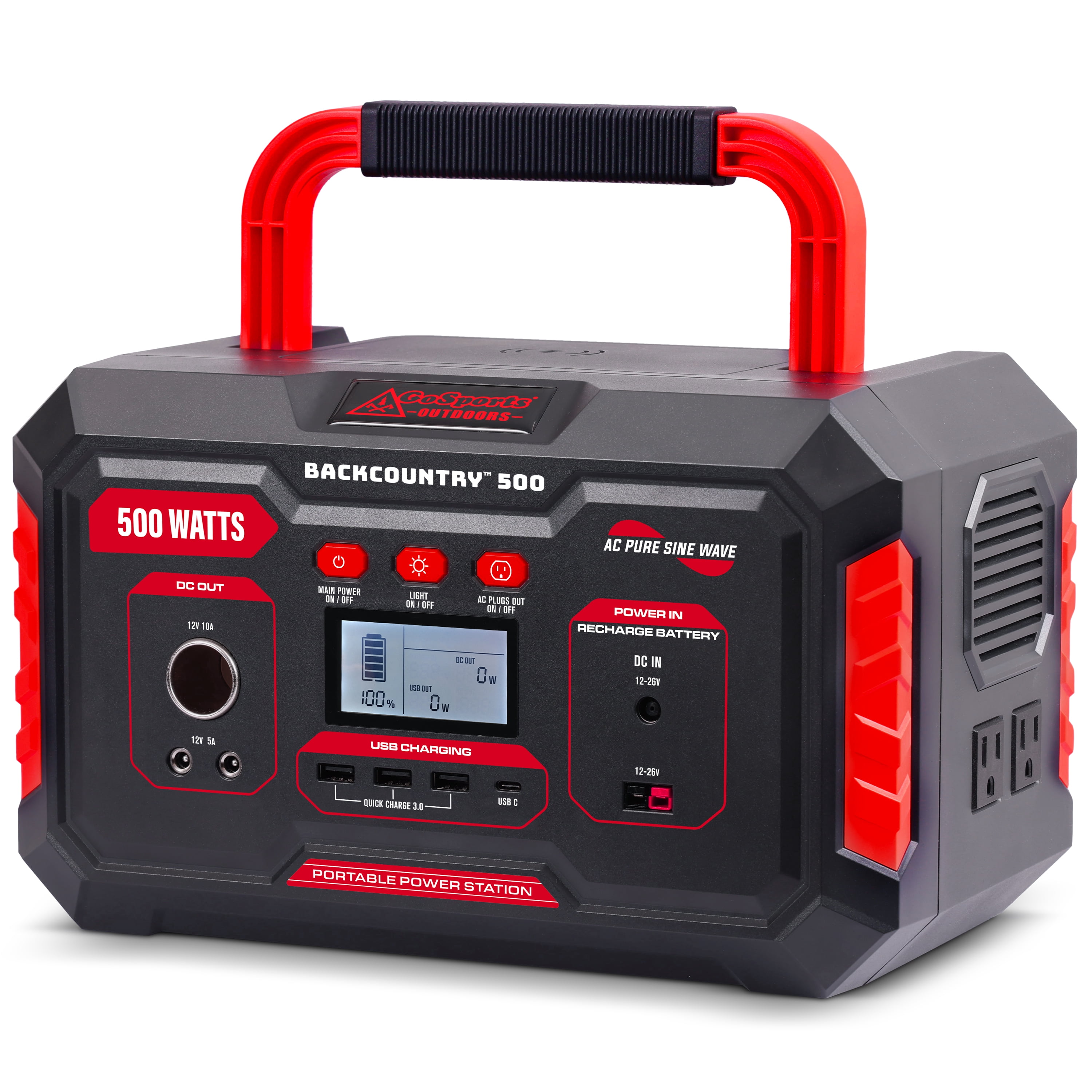 GoSports Outdoors Backcountry 500W Portable Power Station - Lithium Solar Generator with 2 110V/500W AC Outlets, USB, and Wireless Charging for Camping and Home Use