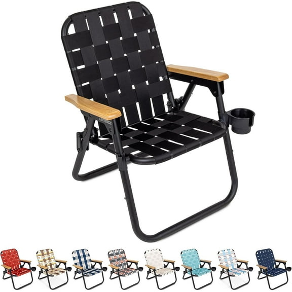 GoSports Outdoors WOVN Beach Backpack Chair - Premium Folding Camping Chair - 9 Styles Available - BLACK