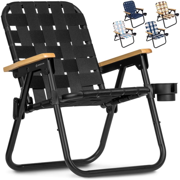 GoSports Outdoors WOVN Beach Backpack Chair - Premium Folding Camping Chair - 9 Styles Available - BLACK