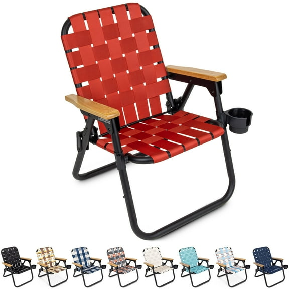 GoSports Outdoors WOVN Beach Backpack Chair - Premium Folding Camping Chair - 9 Styles Available - BURNT RED