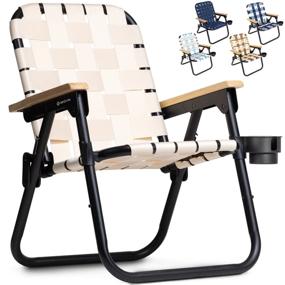 GoSports Outdoors WOVN Beach Backpack Chair - Premium Folding Camping Chair - 9 Styles Available - NATURAL