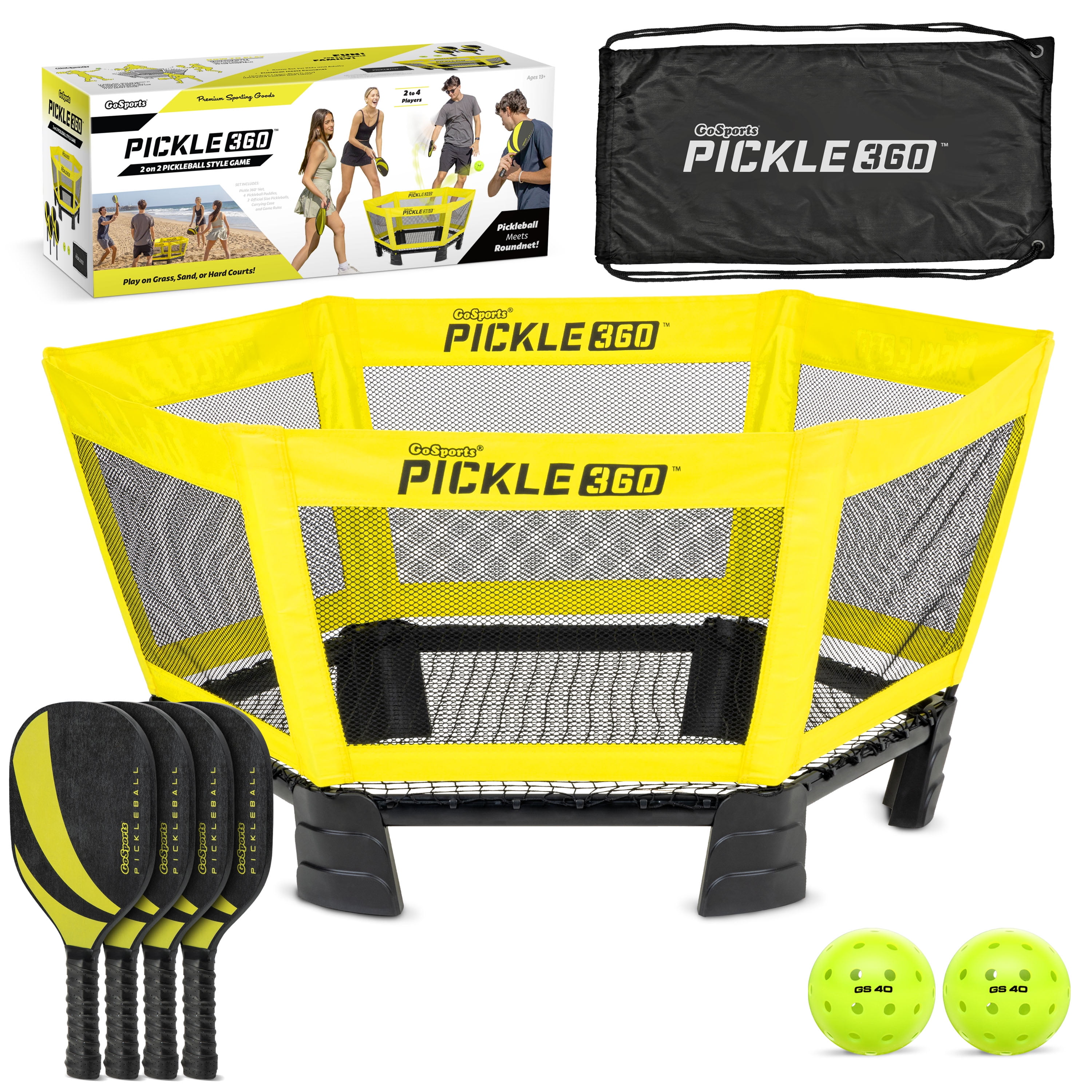 GoSports Pickle 360 Yellow and Black Paddle Ball Game Set