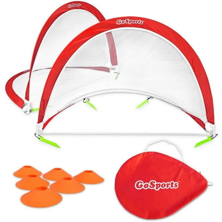 GoSports Portable Pop Up Soccer Goals for Backyard - Kids & Adults - Set of 2 Nets with Agility Training Cones and Carrying Case - 2.5 ft