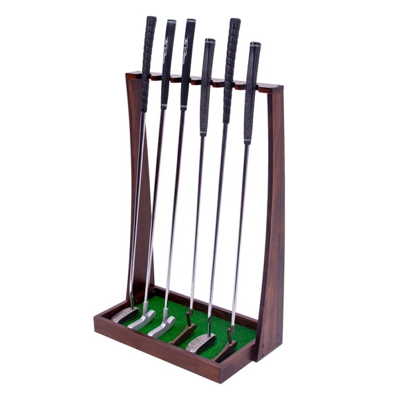 GoSports Premium Wooden Golf Putter Stand, Holds 6 Clubs