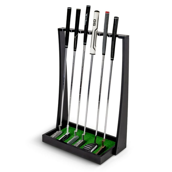 GoSports Premium Wooden Golf Putter Stand - Indoor Display Rack - Holds 6 Clubs - Black