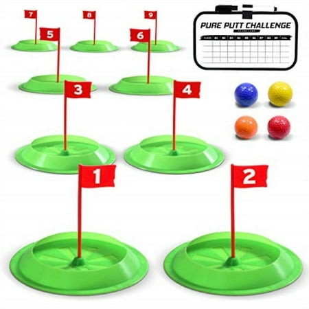 GoSports Pure Putt Challenge Mini Golf Game - Build Your Own Course at Home, the Office or On the Green - Includes 9 Holes, 4 Balls, Dry-Erase Scorecard, Tote Bag & Rules