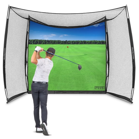 GoSports Range Cage 10 x 8 ft Golf Practice Hitting Net with Impact Screen - Fiberglass Frame and Printed Graphics