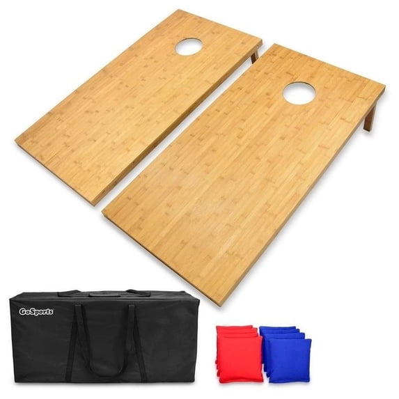 GoSports Regulation Size Cornhole Bean Bag Outdoor Backyard Lawn Game, Bamboo