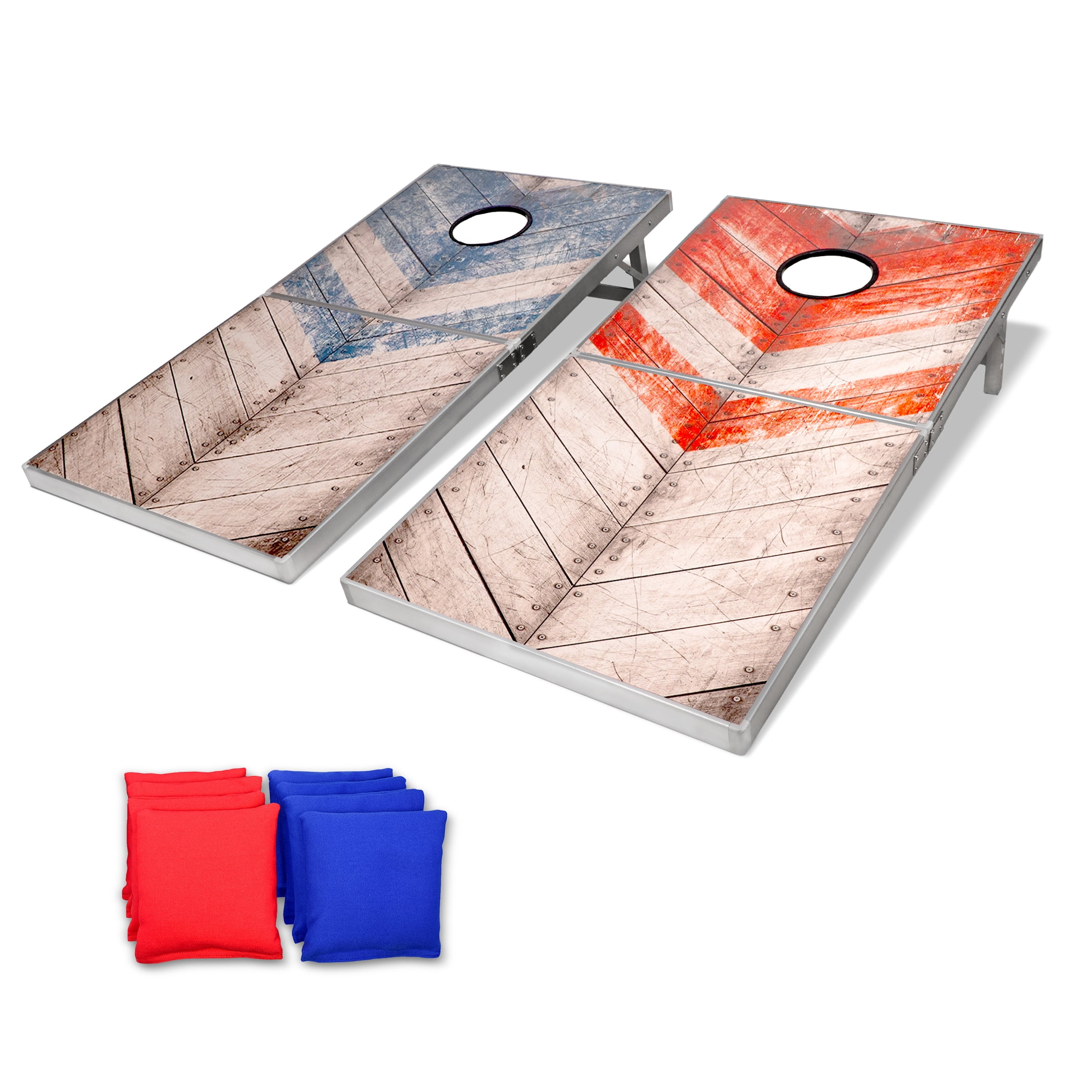 GoSports Rustic Red & Blue Design Cornhole Game Set, Regulation Size