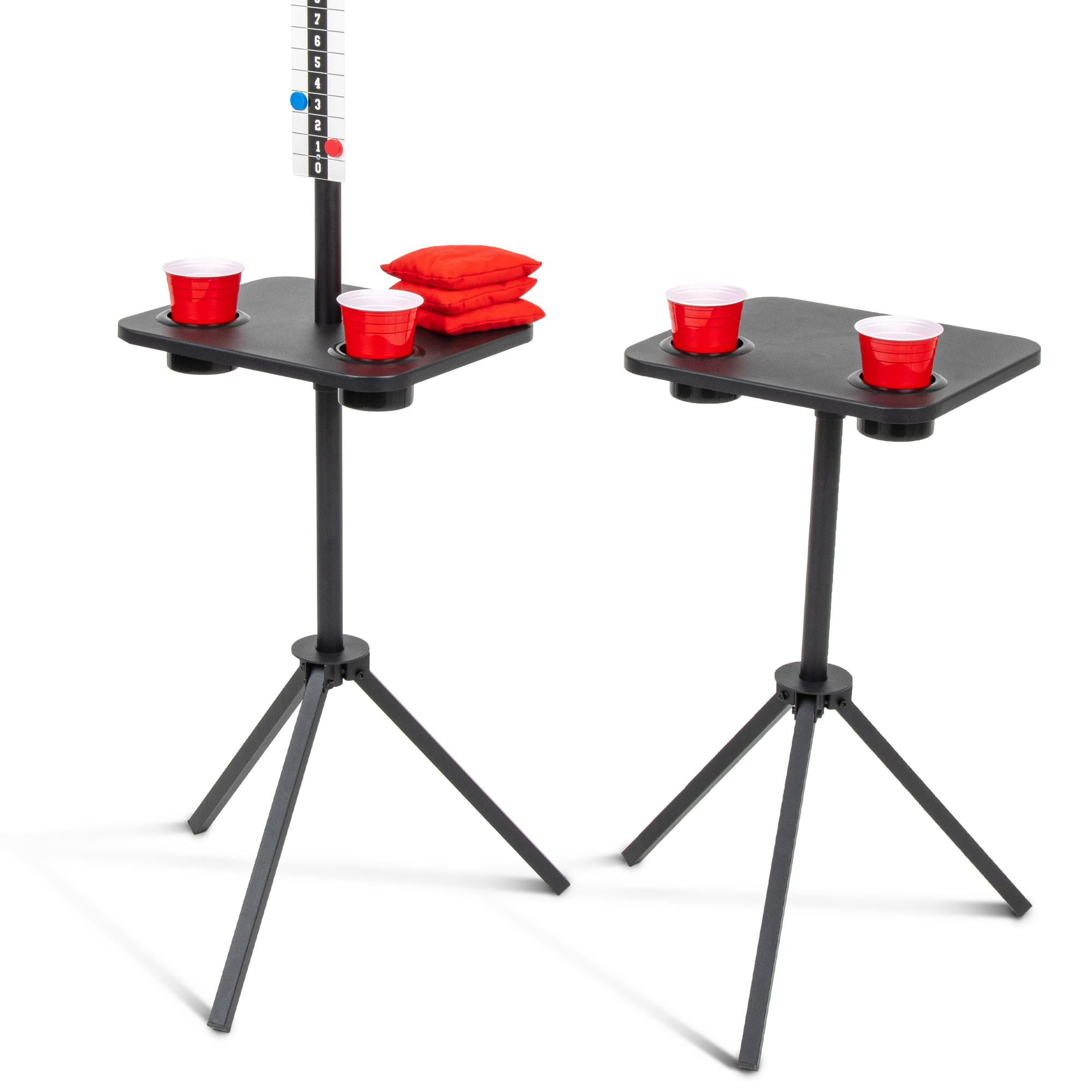All Weather Black Steel Cornhole Scoreboard Tables with Drink Holders