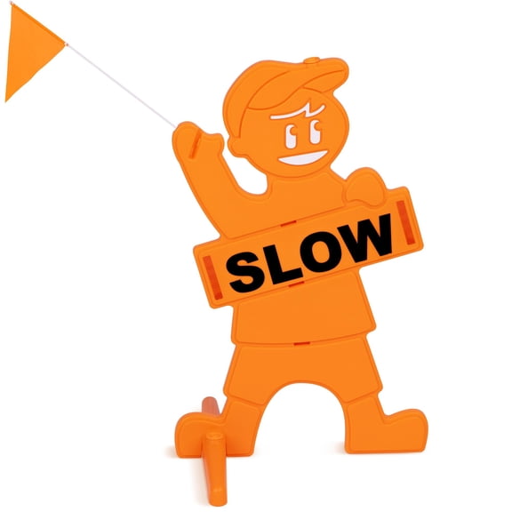 GoSports Slow Down Man! Street Safety Sign - High Visibility Kids at Play Signage for Neighborhoods with Flag