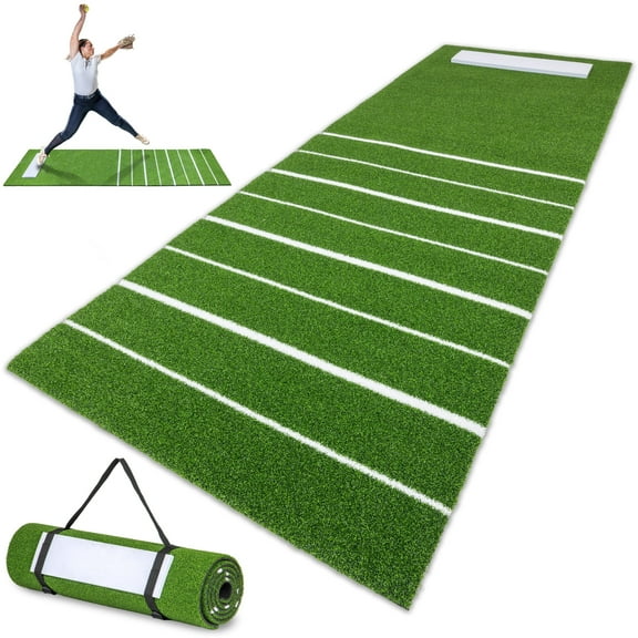GoSports Softball Pitching Mat with Stride Guide System - Indoor Outdoor Antislip Rubber Backing