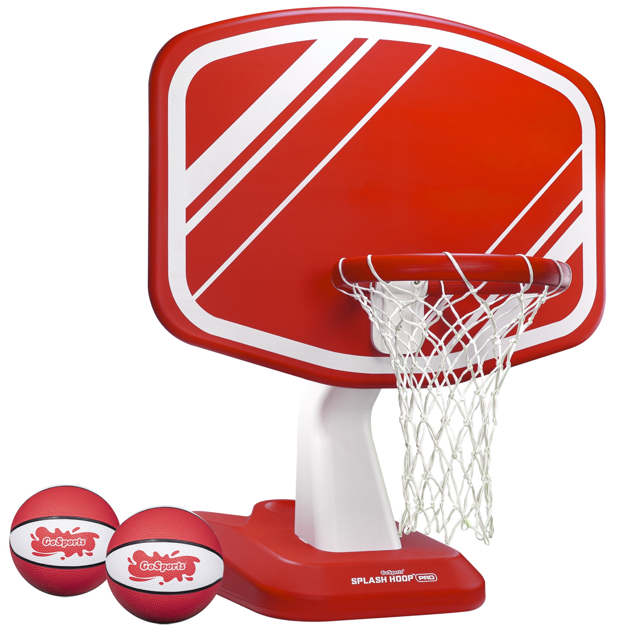 GoSports Splash Hoop PRO Swimming Pool Basketball Game - Includes Poolside Water Basketball Hoop, 2 Balls and Pump - Red