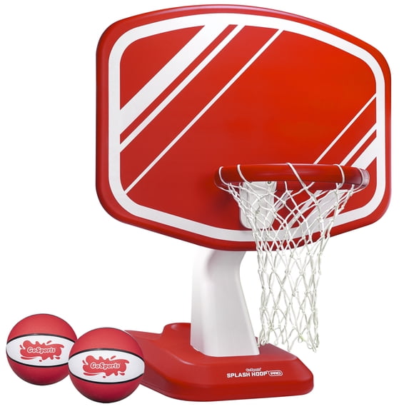 GoSports Splash Hoop PRO Swimming Pool Basketball Game - Includes Poolside Water Basketball Hoop, 2 Balls and Pump - Red