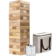 GoSports Toppling Tower - Large Wooden Stacking Games - Stacks Up to 3 ft - Natural Wood