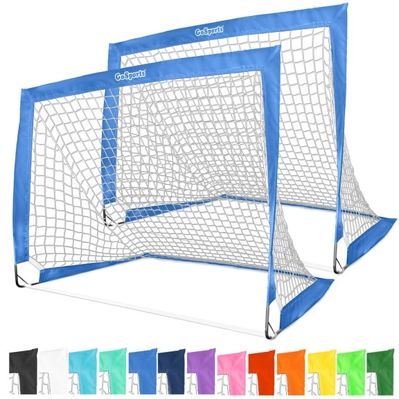 GoSports Team Tone 4 ft x 3 ft Portable Soccer Goals for Kids - Set of 2 Pop Up Nets for Backyard - Royal Blue