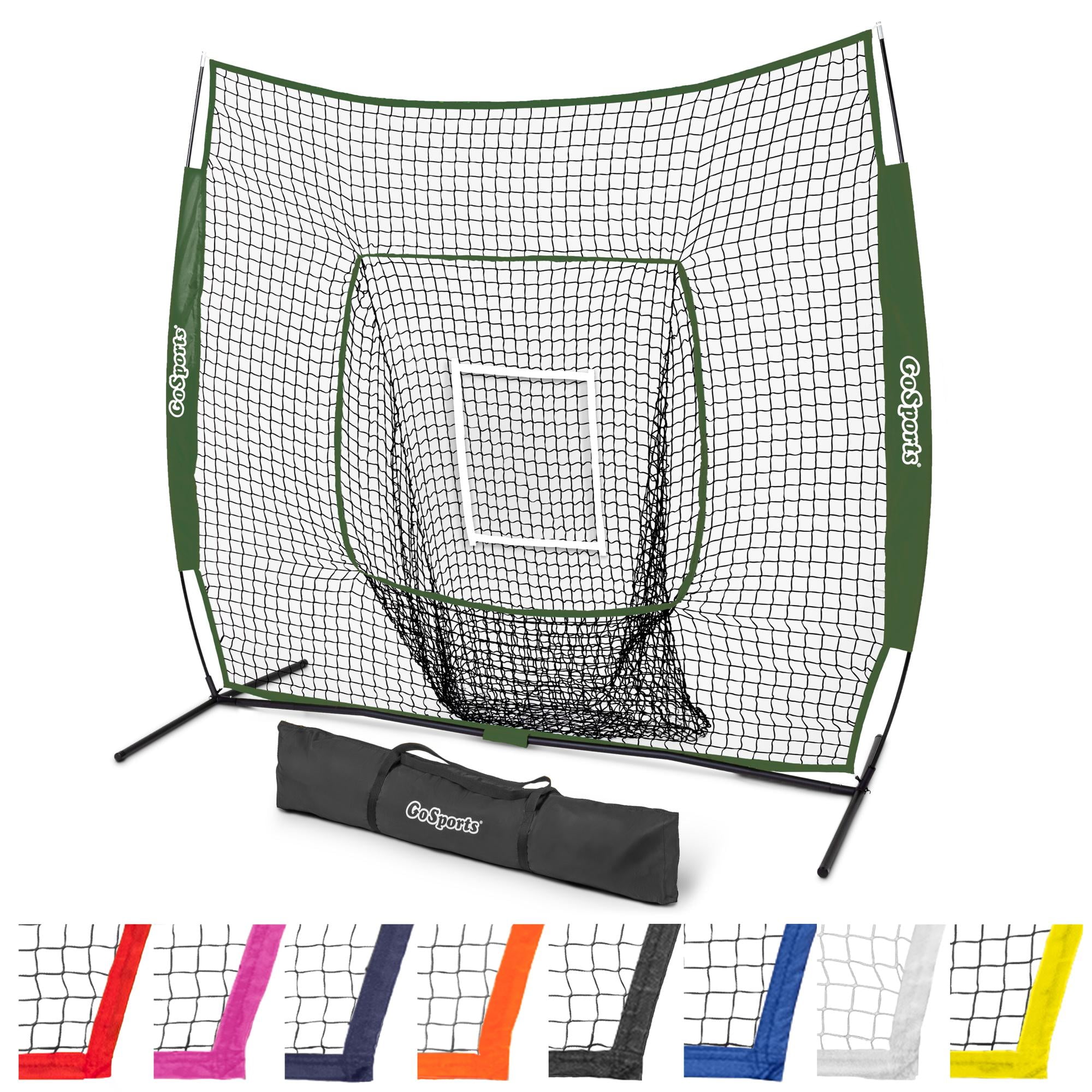 GoSports Team Tone 7 ft x 7 ft Baseball & Softball Practice Hitting & Pitching Net in Team Colors - Green