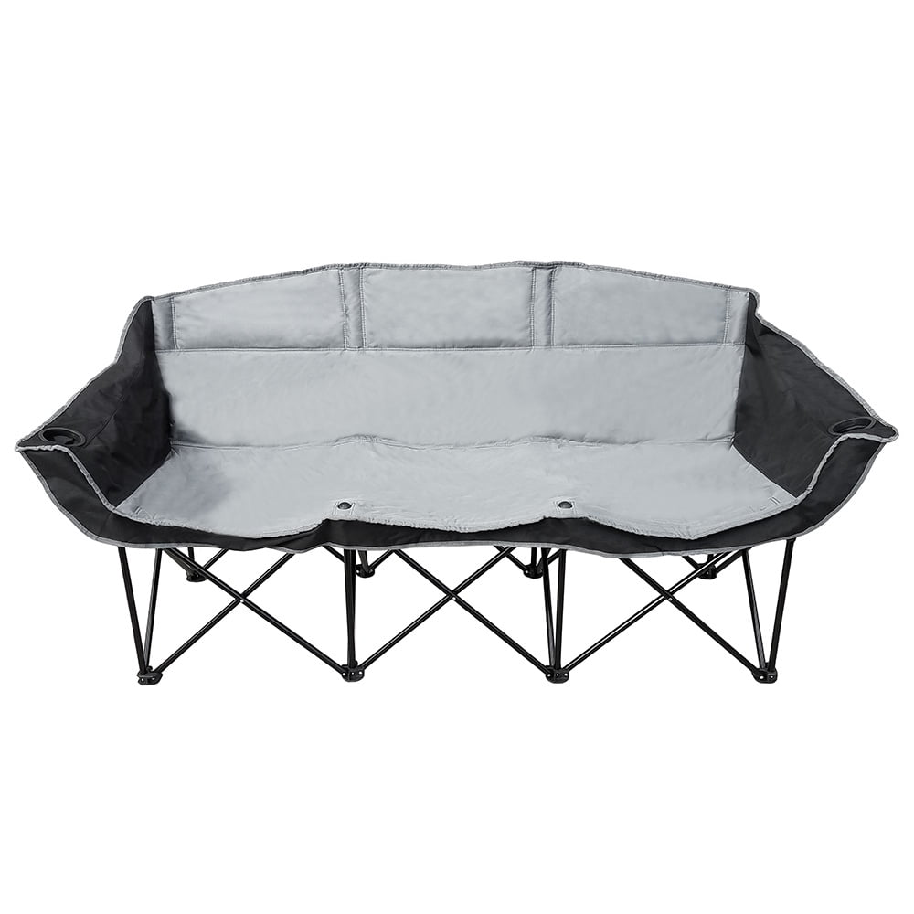 Portable Black and Gray 3-Seat Folding Nylon Bench