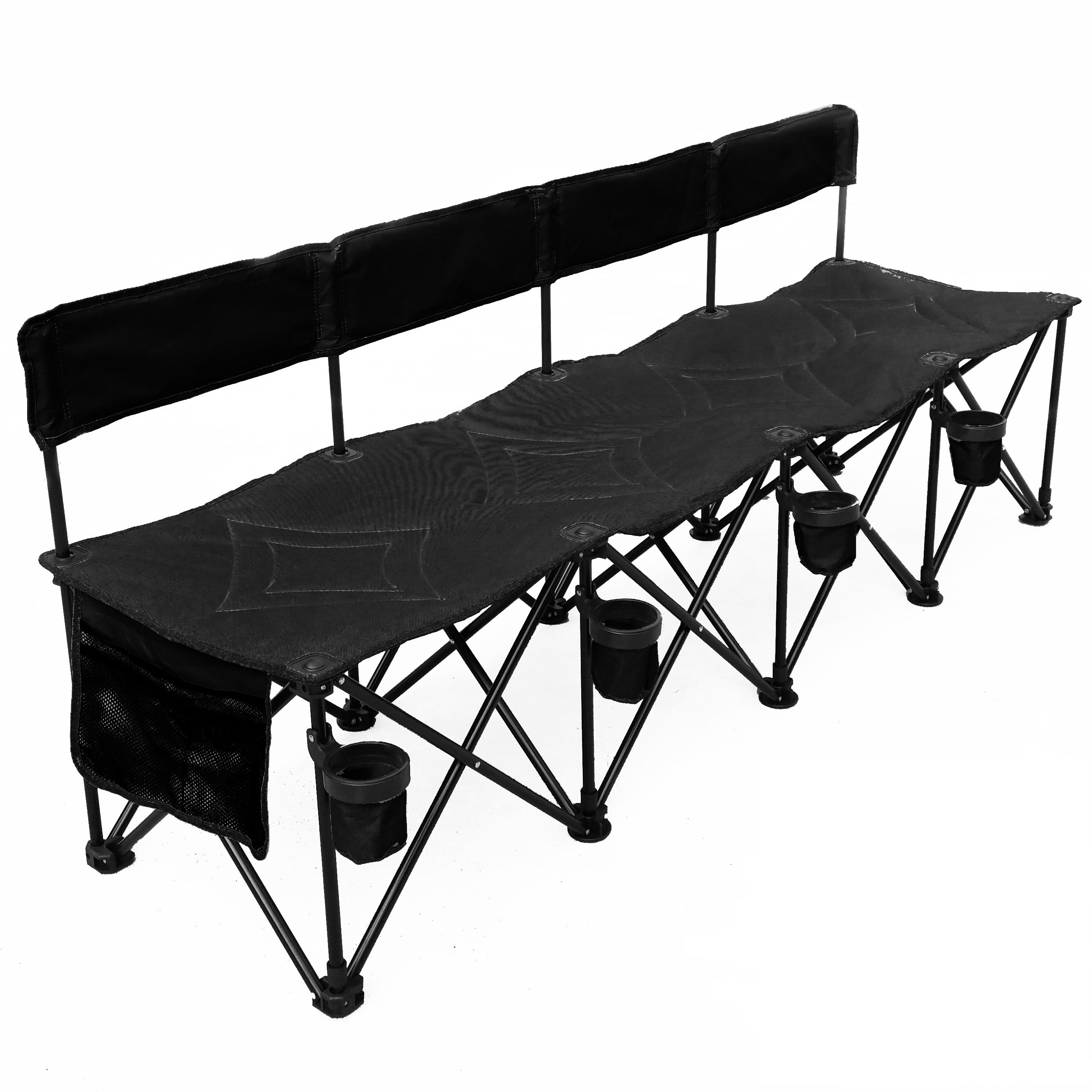 Black 4-Seat Portable Folding Team Bench with Cupholders