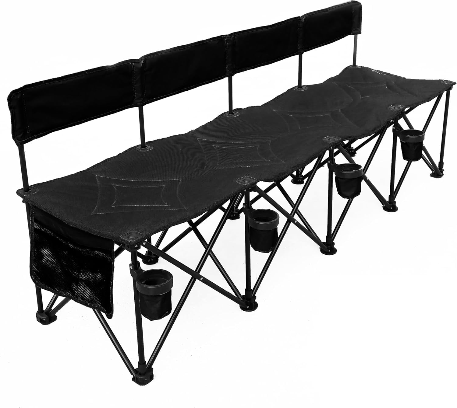 Black 4-Seat Portable Folding Team Bench with Cupholders