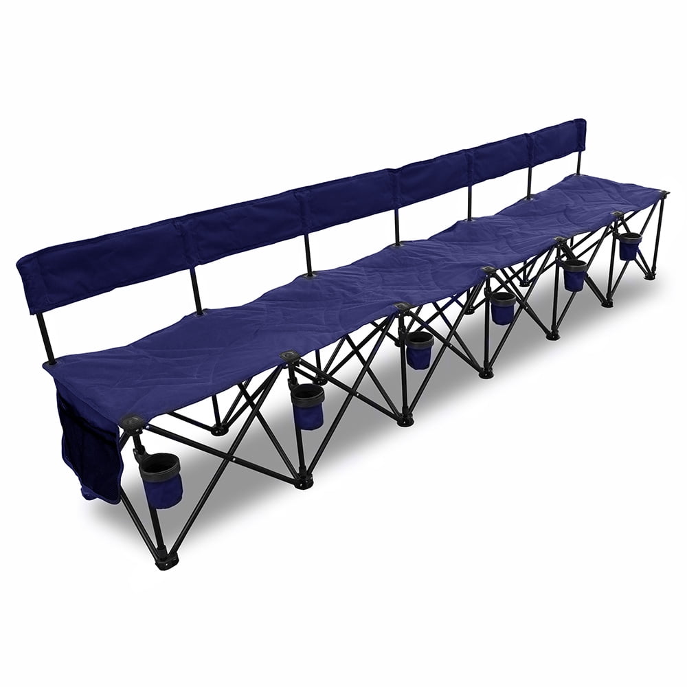 GoTEAM! Pro 6 Seat Portable Folding Team Bench - Navy Blue