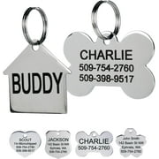 GoTags Stainless Steel Pet ID Tags, Personalized Dog Tags and Cat Tags, up to 8 Lines of Custom Text, Engraved on Both Sides, in Bone, Round, Heart, Bow Tie and More