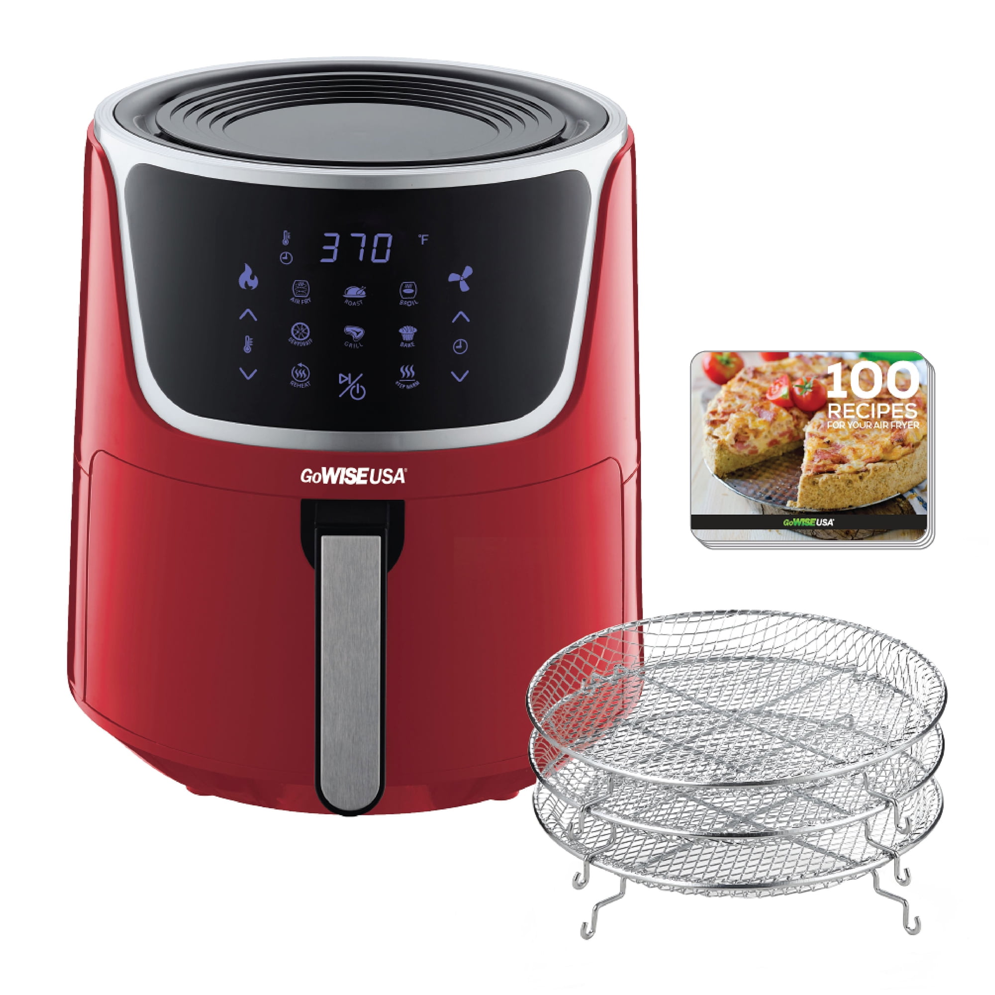GoWISE Gw22957 7-Quart Electric Air Fryer with Dehydrator & 3 Stackable Racks - Red