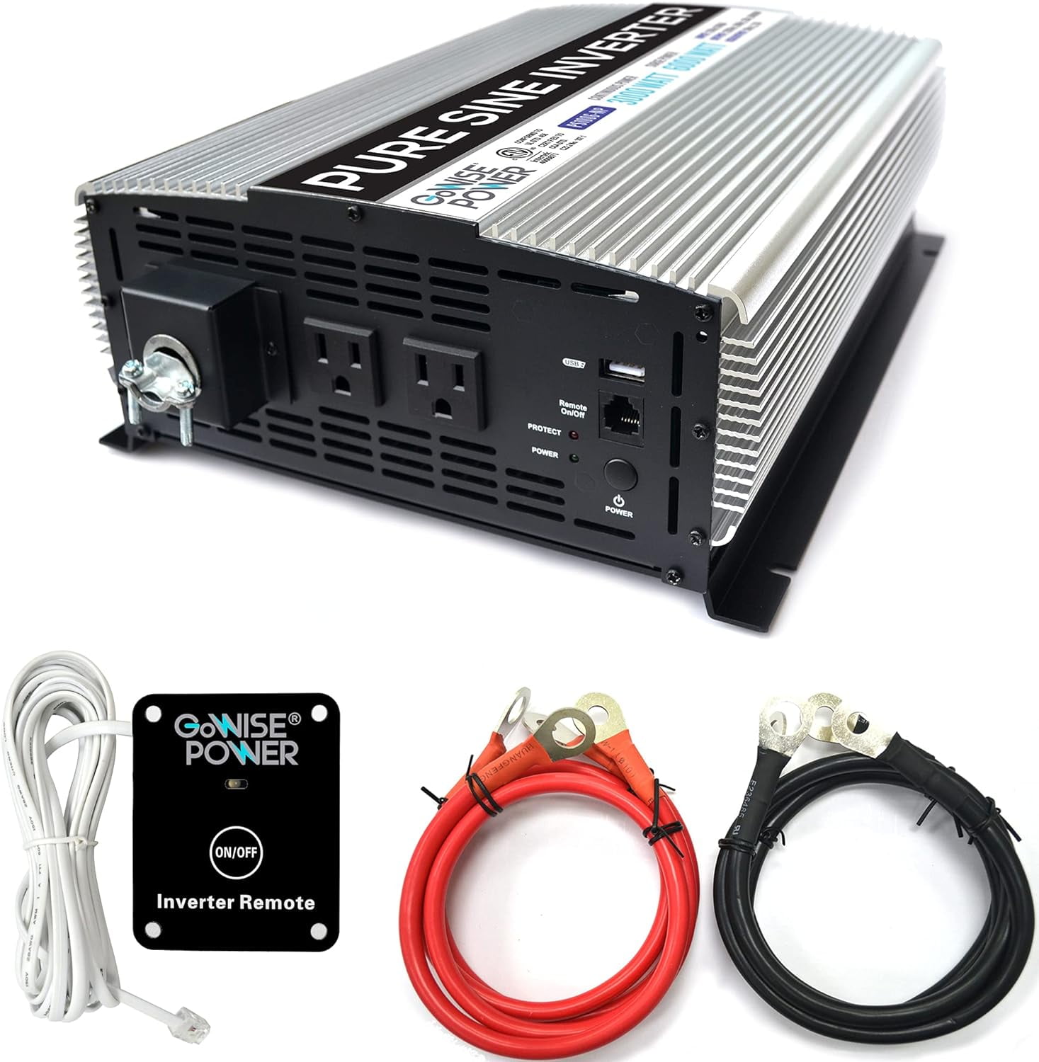 Go Power PS1006 3000W Pure Sine Wave Power Inverter/Hardwire Terminal, 1 Pack