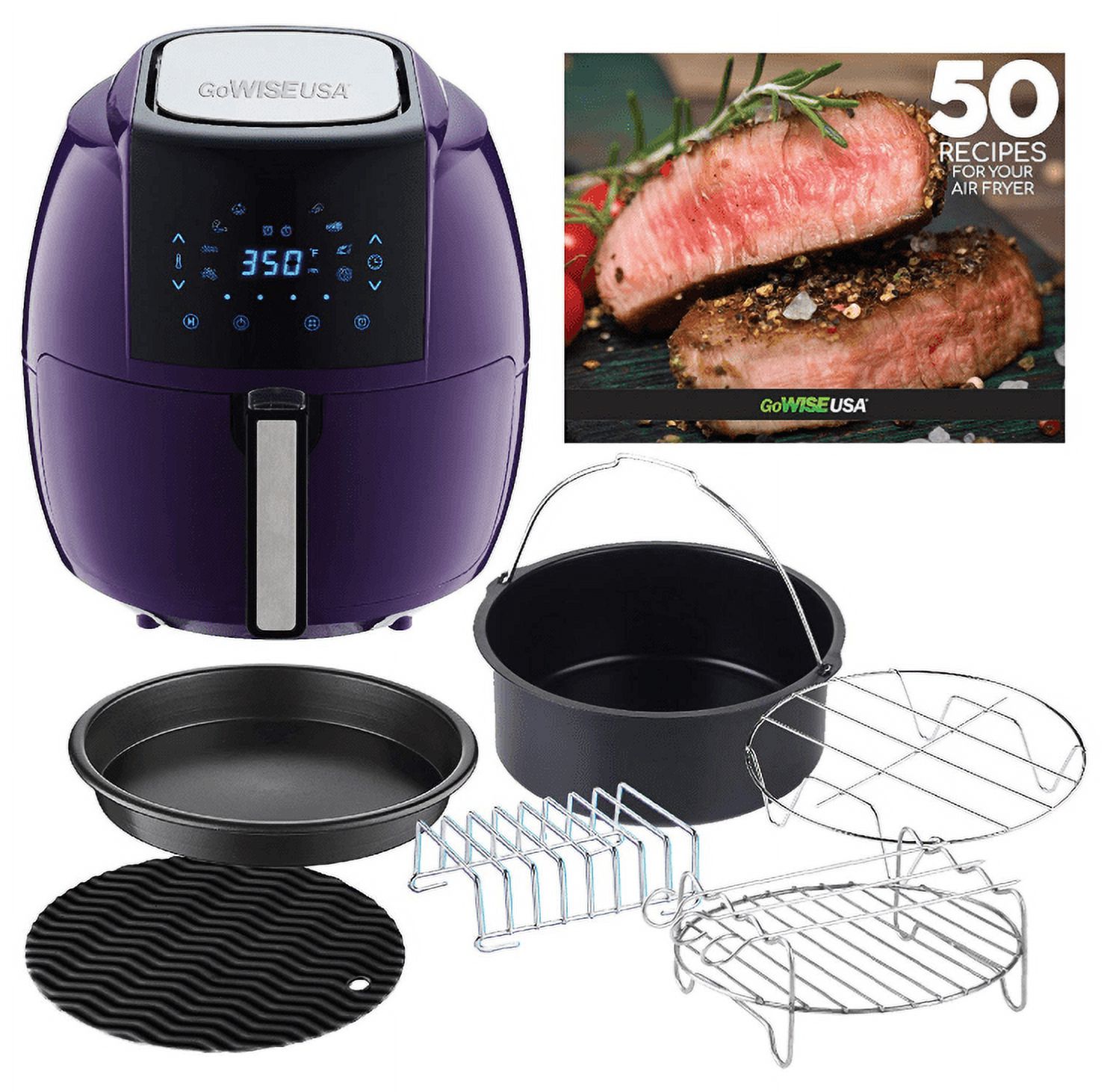 GoWISE USA 5.8-Quarts 8-in-1 Air Fryer XL with 6-Pieces Accessories + 50 Recipes for your Air Fryer Book (Plum) - image 1 of 12