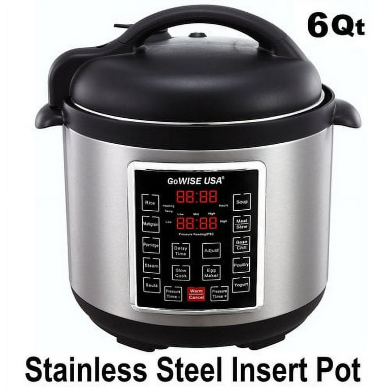 GoWISE USA 6 Quart 10 in 1 Electric Programmable Pressure Cooker Stainless Steel