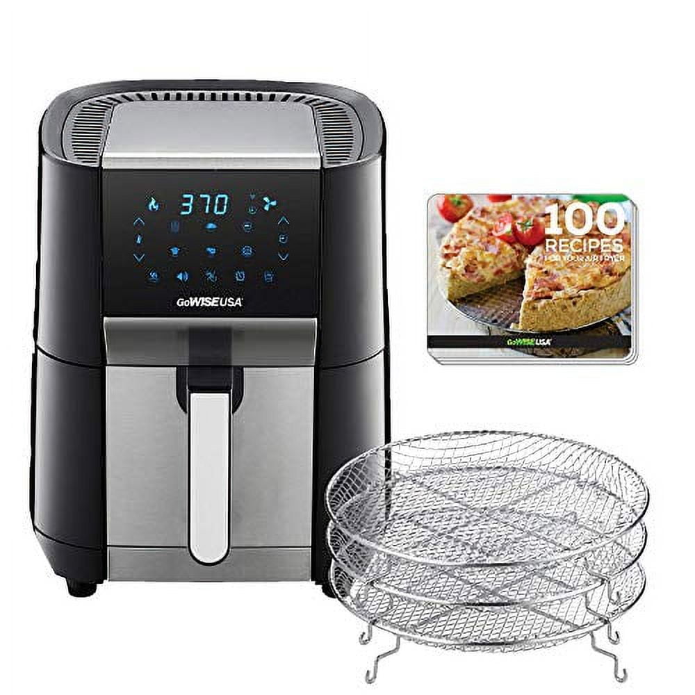 GoWISE USA 7-Quart Air Fryer & Dehydrator Max & 3 Stackable Racks, Black/Silver