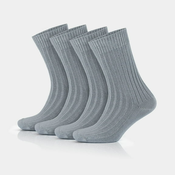 GoWith 97% Cotton Socks for Men and Women | Light Gray Crew Socks | 4 Pairs | Model: 3014