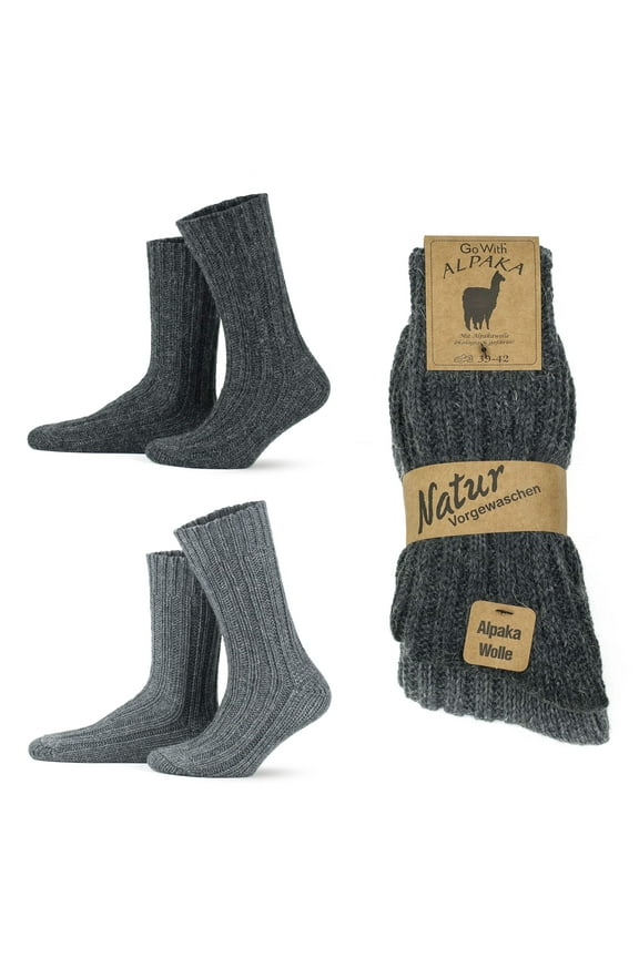 Alpaca Wool Socks For Men and Women | Extra Thick Warm Crew Socks | 2 Pairs | Model: 3094