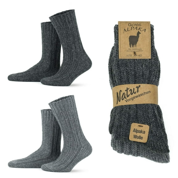 GoWith Alpaca Wool Socks For Men and Women | Extra Thick Warm Crew Socks | 2 Pairs | Model: 3094
