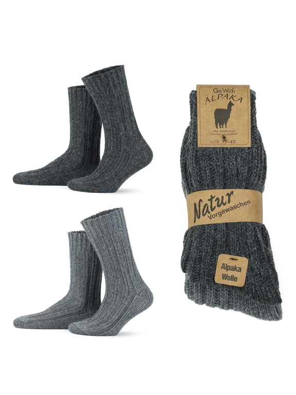 Alpaca Wool Socks For Men and Women | Extra Thick Warm Crew Socks | 2 Pairs | Model: 3094