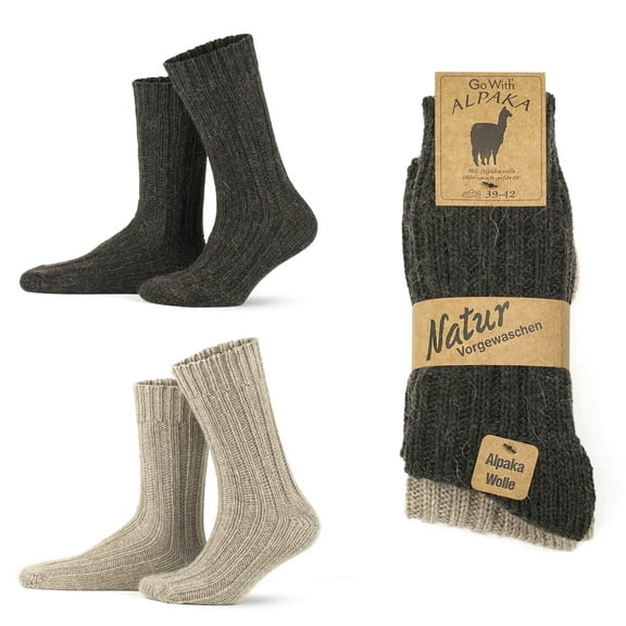 GoWith Alpaca Wool Socks For Men and Women | Extra Thick Warm Crew Socks | 2 Pairs | Model: 3094